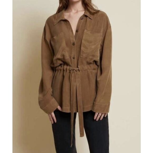 NATION LTD Coda Belted Safari Shirt Size Small Top Bark Brown Fall Relaxed - Picture 3 of 11
